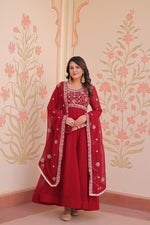Thumbnail for Prazu Fashion Red Georgette With Beads Embroidery-Work Gown