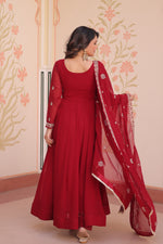Thumbnail for Prazu Fashion Red Georgette With Beads Embroidery-Work Gown