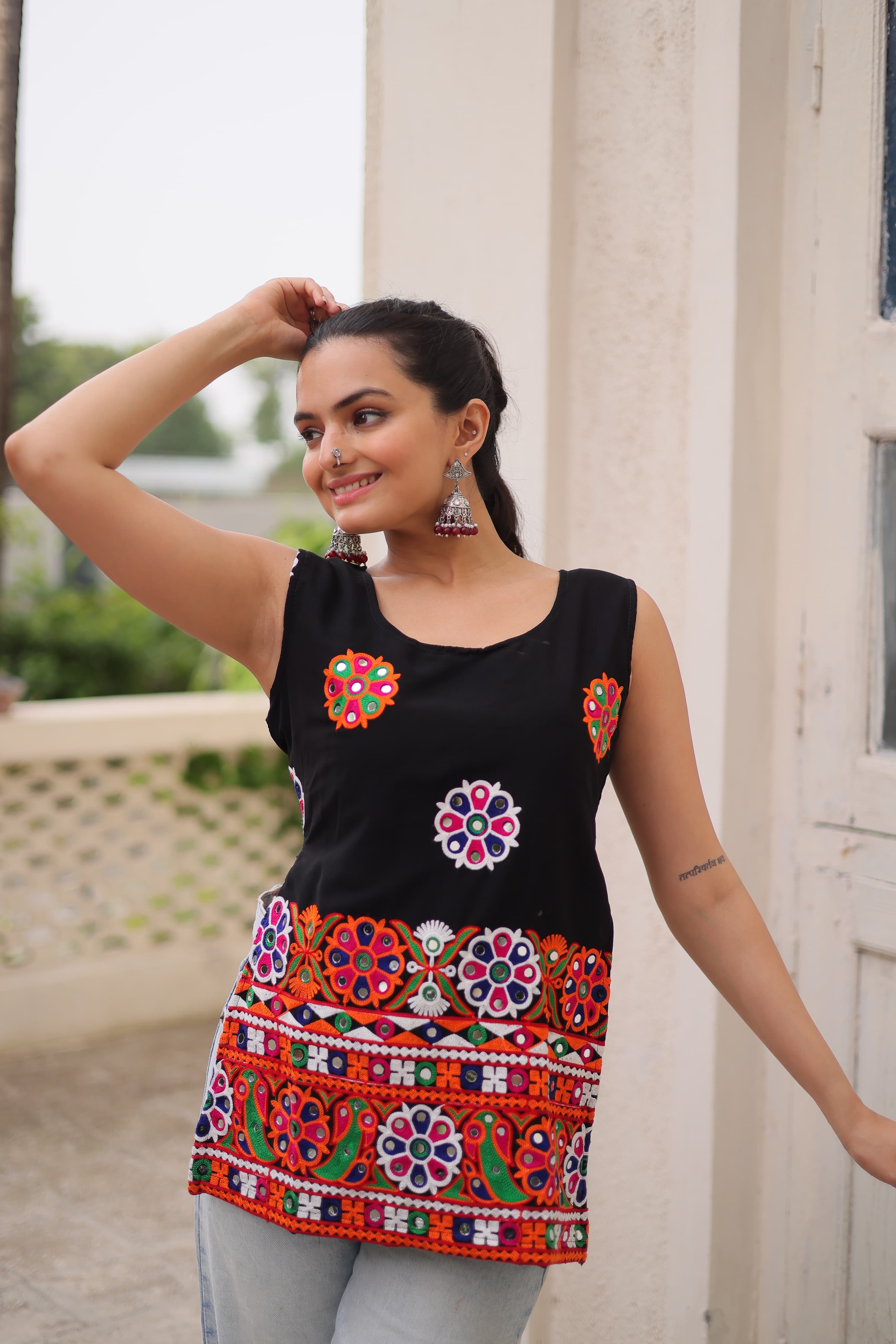 Prazu Fashion Black Georgette With Kutchi Gamthi Work Navratri Top