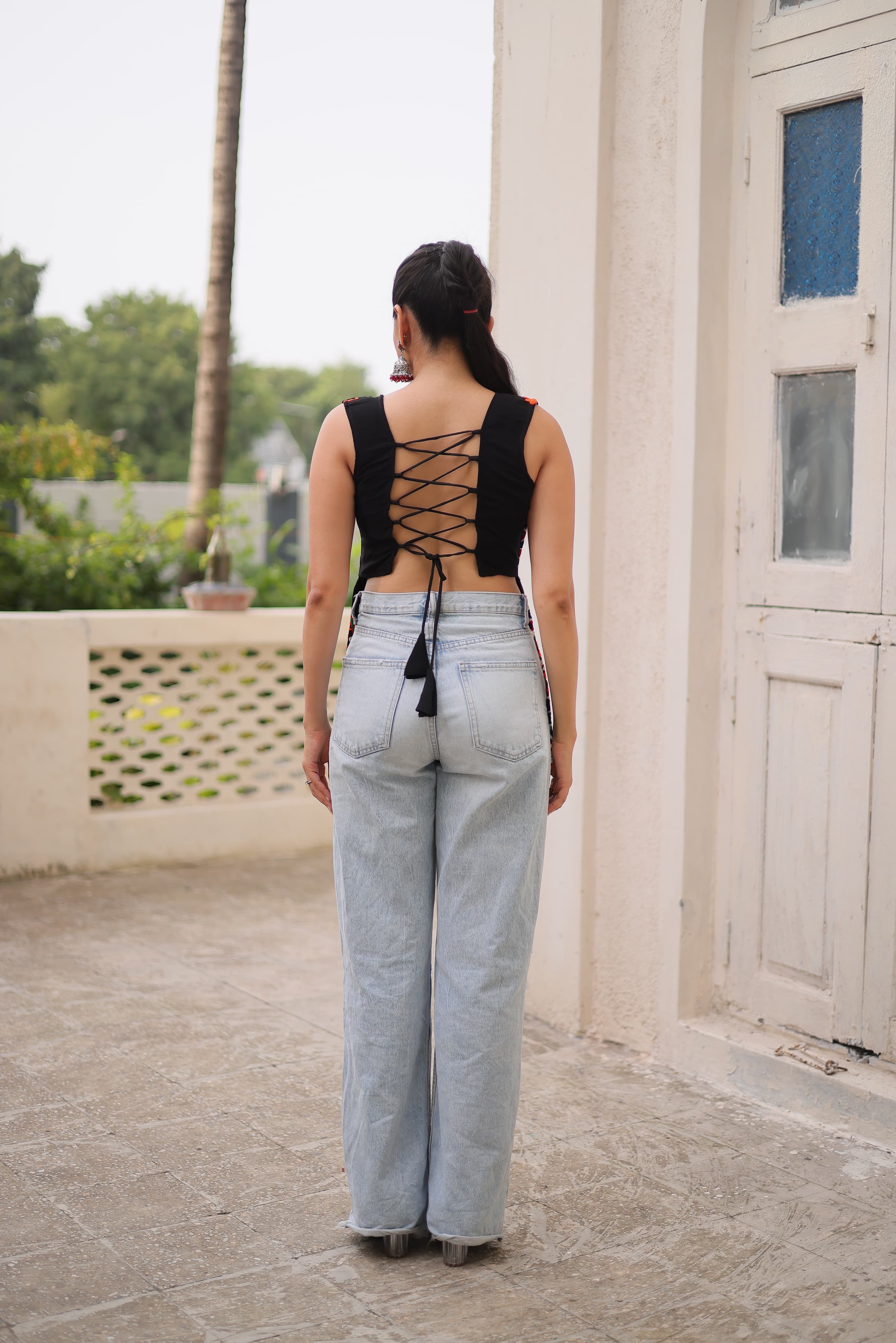 Prazu Fashion Black Georgette With Kutchi Gamthi Work Navratri Top