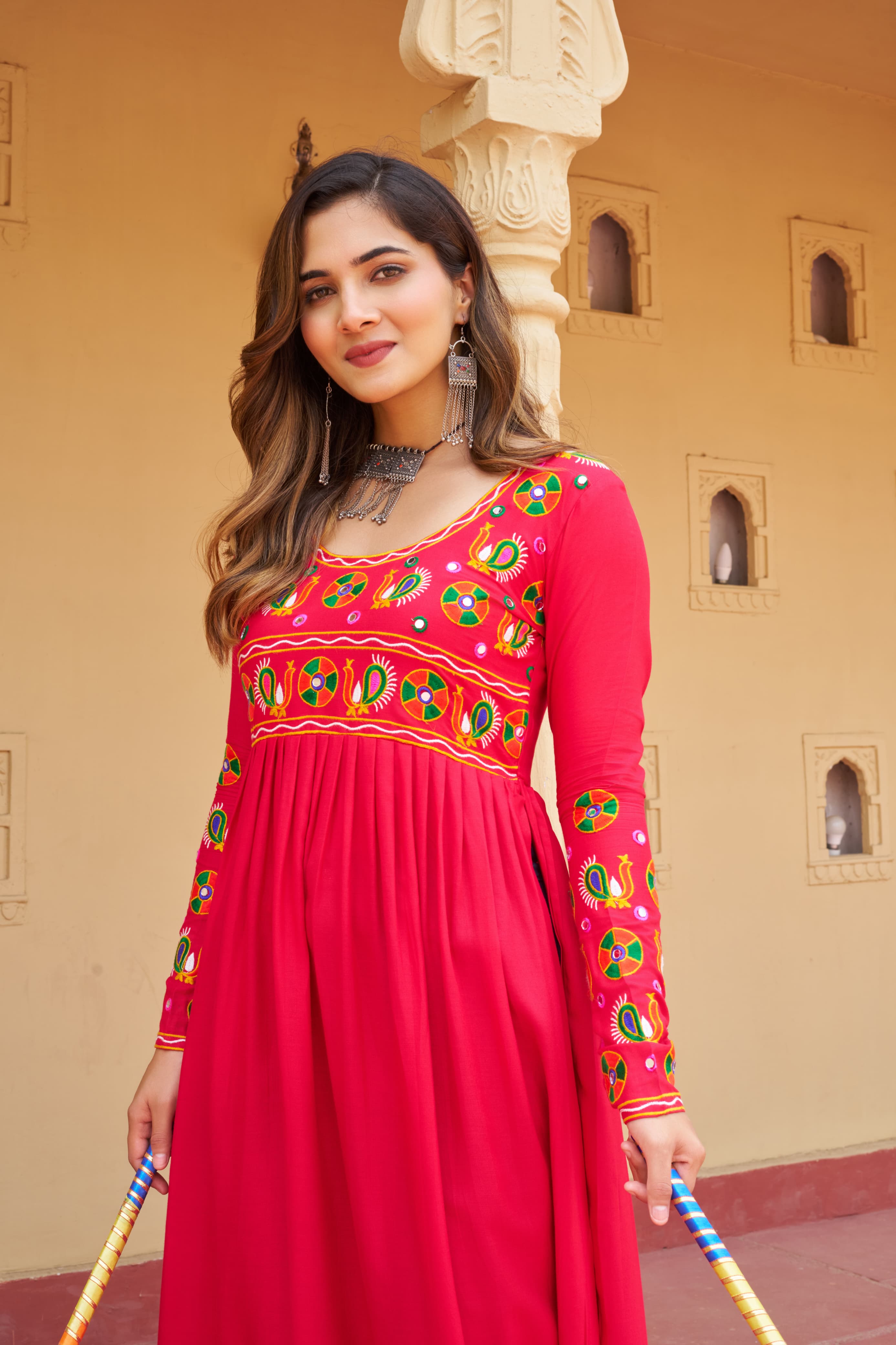 Prazu Fashion Pink Rayon With Kutchi Gamthi Work Navratri Kurti