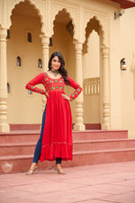 Thumbnail for Prazu Fashion Red Rayon With Kutchi Gamthi Work Navratri Kurti