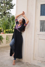 Thumbnail for Prazu Fashion Black Rayon With Kutchi Gamthi Work Navratri Kurti