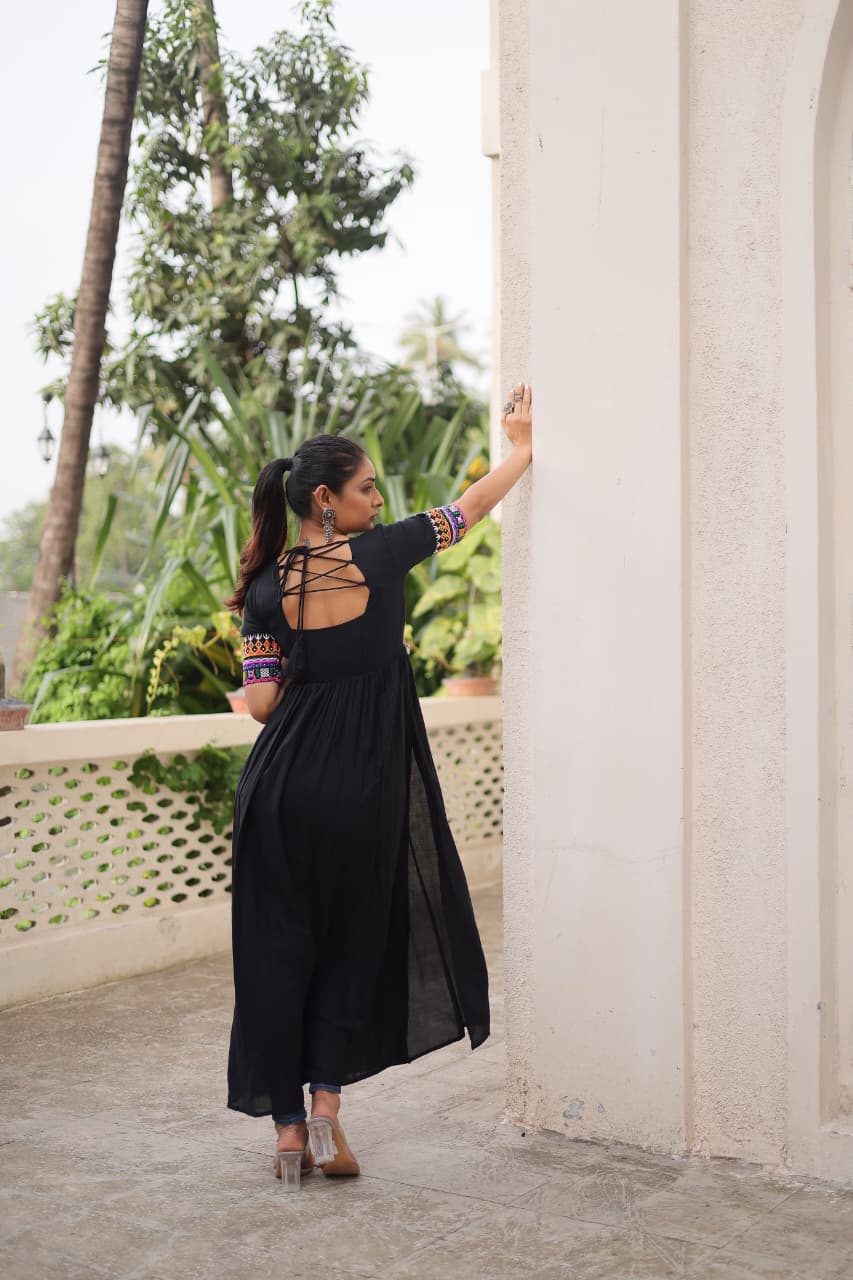 Prazu Fashion Black Rayon With Kutchi Gamthi Work Navratri Kurti