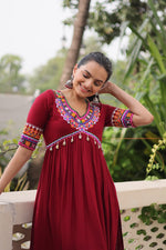Thumbnail for Prazu Fashion Maroon Rayon With Kutchi Gamthi Work Navratri Kurti