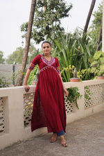 Thumbnail for Prazu Fashion Maroon Rayon With Kutchi Gamthi Work Navratri Kurti