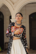 Thumbnail for Prazu Fashion Black Georgette Bandhani Print With Kutchi Patchwork Navratri Lehenga Kurti