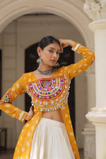 Thumbnail for Prazu Fashion Yellow Georgette Bandhani Print With Kutchi Patchwork Navratri Lehenga Kurti