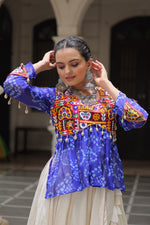 Thumbnail for Prazu Fashion Blue Georgette Bandhani Print With Kutchi Gamthi Navratri Lehenga