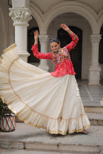 Thumbnail for Prazu Fashion Red Georgette Bandhani Print With Kutchi Gamthi Navratri Lehenga