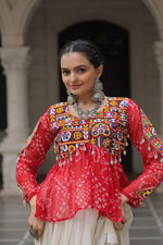 Thumbnail for Prazu Fashion Red Georgette Bandhani Print With Kutchi Gamthi Navratri Lehenga