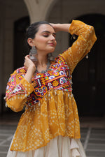 Thumbnail for Prazu Fashion Yellow Georgette Bandhani Print With Kutchi Gamthi Navratri Lehenga