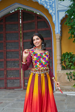 Thumbnail for Prazu Fashion Multicolor Chinnon Pedding Kutchi Gamthi Embroidered Work Navratri Lehenga