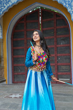 Thumbnail for Prazu Fashion Multicolor Chinnon Pedding Kutchi Gamthi Embroidered Work Navratri Lehenga