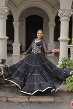 Thumbnail for Prazu Fashion Black Georgette Leheriya Print Work With Mirror Lace Navratri Lehenga