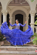 Thumbnail for Prazu Fashion Blue Georgette Leheriya Print Work With Mirror Lace Navratri Lehenga