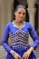 Thumbnail for Prazu Fashion Blue Georgette Leheriya Print Work With Mirror Lace Navratri Lehenga