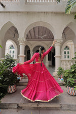 Thumbnail for Prazu Fashion Pink Georgette Leheriya Print Work With Mirror Lace Navratri Lehenga