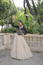 Thumbnail for Prazu Fashion Black Georgette Leheriya Print With Attractive Mirror Lace Navaratri Lehenga