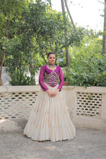 Thumbnail for Prazu Fashion Wine Georgette Leheriya Print With Attractive Mirror Lace Navaratri Lehenga