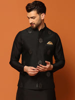 Thumbnail for Kisah Men Black Embroidered Nehru Jacket - Distacart