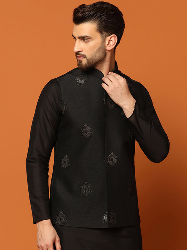 Kisah Men Black Embroidered Nehru Jacket - Distacart