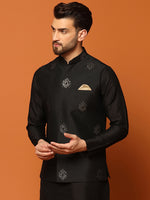 Thumbnail for Kisah Men Black Embroidered Nehru Jacket - Distacart