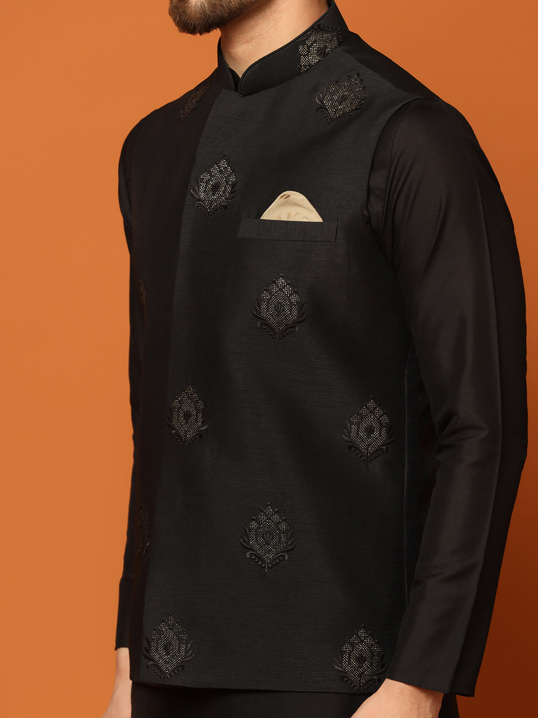 Kisah Men Black Embroidered Nehru Jacket - Distacart