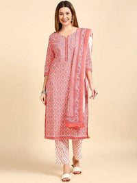 Thumbnail for Anubhutee Pink & White Printed Kurta with Trousers & Dupatta - Distacart