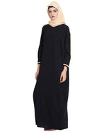 Thumbnail for Bashariya Elegant Kaftan Abaya In Free Size With Contrast Detailings-Black
