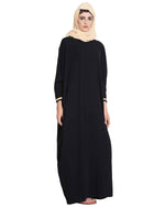 Thumbnail for Bashariya Elegant Kaftan Abaya In Free Size With Contrast Detailings-Black