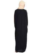 Thumbnail for Bashariya Elegant Kaftan Abaya In Free Size With Contrast Detailings-Black