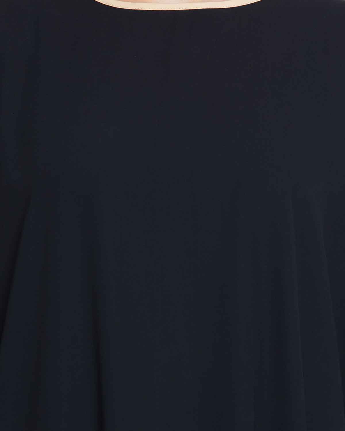 Bashariya Elegant Kaftan Abaya In Free Size With Contrast Detailings-Black