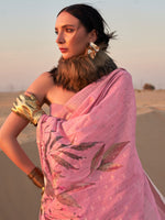 Thumbnail for NOZ2TOZ Women's Linen Pink Printed Designer Saree With Blouse Piece - Distacart