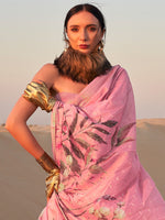 Thumbnail for NOZ2TOZ Women's Linen Pink Printed Designer Saree With Blouse Piece - Distacart