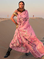 Thumbnail for NOZ2TOZ Women's Linen Pink Printed Designer Saree With Blouse Piece - Distacart