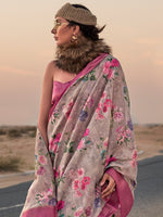 Thumbnail for NOZ2TOZ Women's Linen Grey Printed Designer Saree With Blouse Piece - Distacart