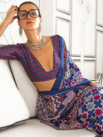 Thumbnail for NOZ2TOZ Women's Crepe Navy Blue Printed Designer Saree With Blouse Piece - Distacart