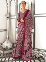 Thumbnail for NOZ2TOZ Women's Crepe Maroon Printed Designer Saree With Blouse Piece - Distacart