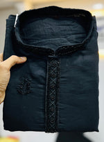 Thumbnail for Prazu Fashion Black Roman Silk Handwork Kurta With Pajama