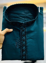 Thumbnail for Prazu Fashion Royal Blue Roman Silk Handwork Kurta With Pajama