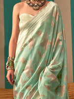 Thumbnail for NOZ2TOZ Women's Linen Sea Green Woven Design Designer Saree With Blouse Piece - Distacart