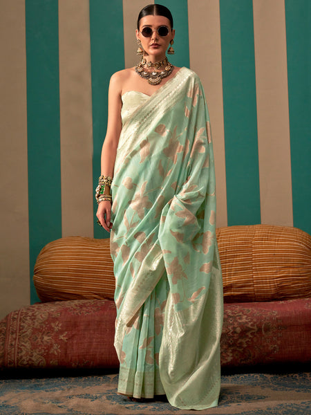 NOZ2TOZ Women's Linen Sea Green Woven Design Designer Saree With Blouse Piece - Distacart