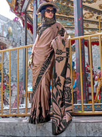 Thumbnail for NOZ2TOZ Women's Crepe Brown Printed Designer Saree With Blouse Piece - Distacart