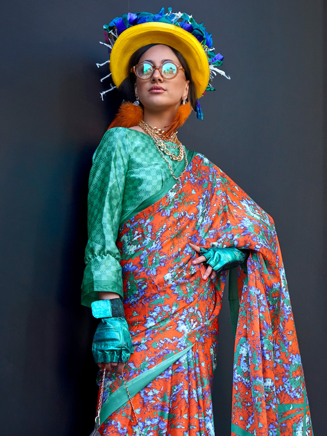 NOZ2TOZ Women's Crepe Turquoise Printed Designer Saree With Blouse Piece - Distacart