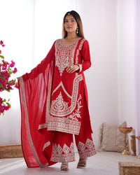 Thumbnail for Lehenga Mart Designer Kurta Pant Dupatta - red