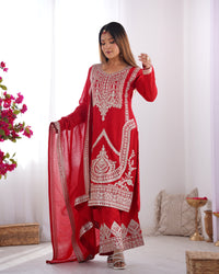Thumbnail for Lehenga Mart Designer Kurta Pant Dupatta - red