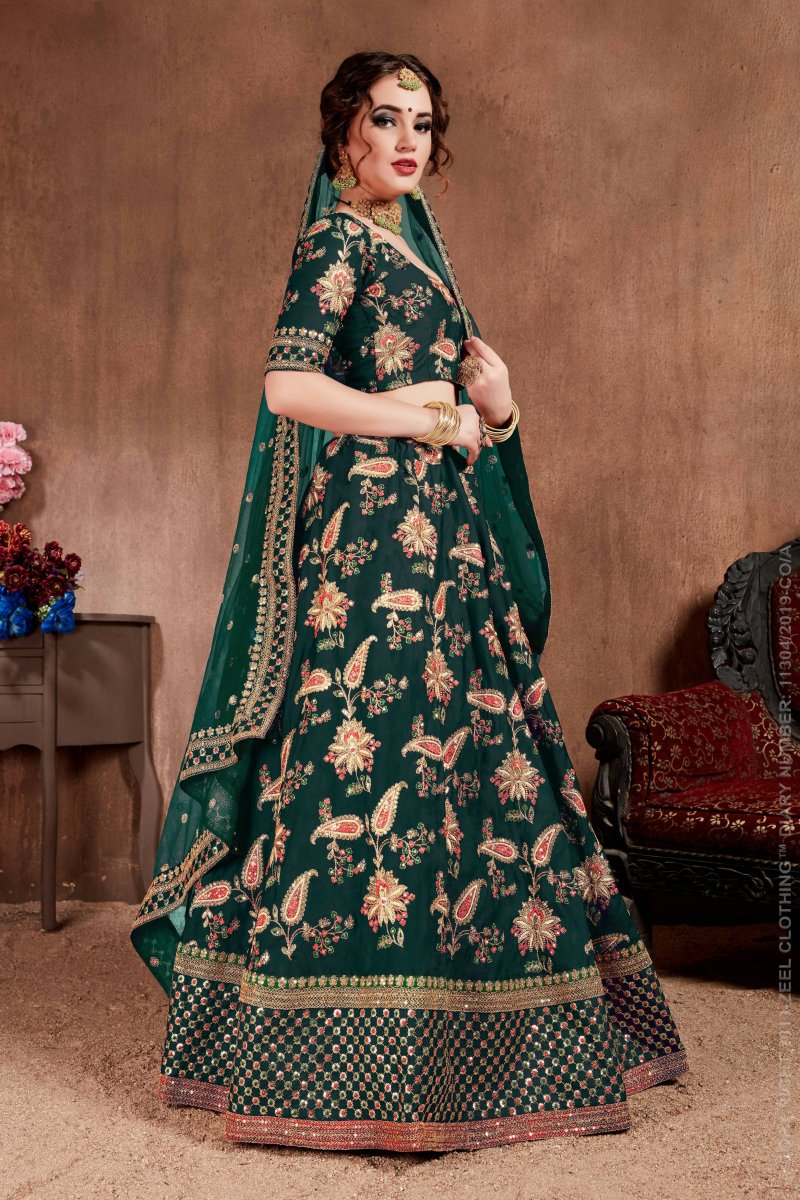 Aastha Fashion Women's Ethnic Dark Green Colored Bridal Wear Designer Embroidered Lehenga choli - Distacart