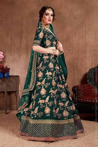 Thumbnail for Aastha Fashion Women's Ethnic Dark Green Colored Bridal Wear Designer Embroidered Lehenga choli - Distacart