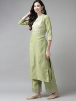 Thumbnail for Indo Era Solid Green Straight Kurta Palazzo With Dupatta Set - Distacart